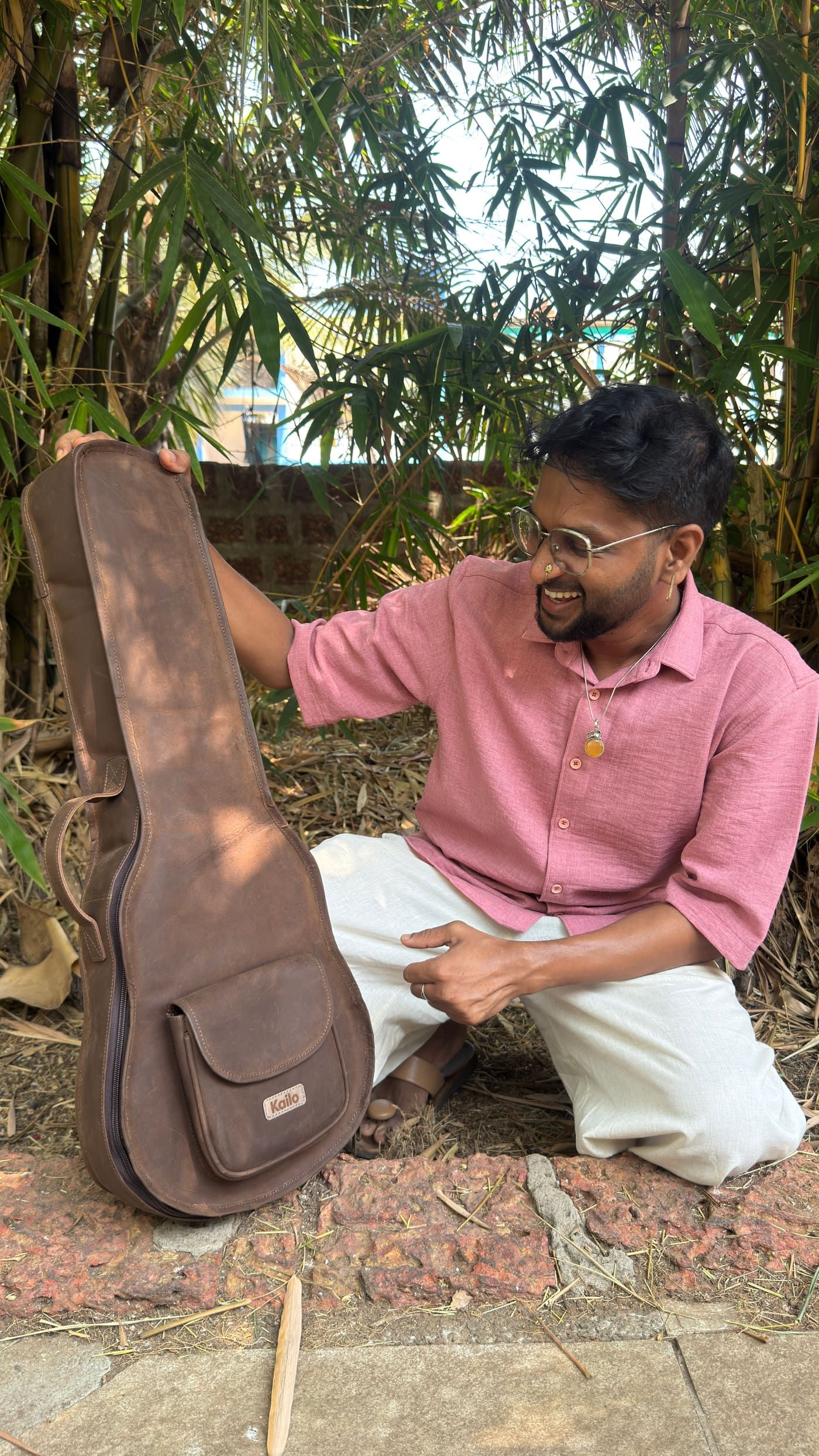 A handcrafted Kailo leather ukulele bag